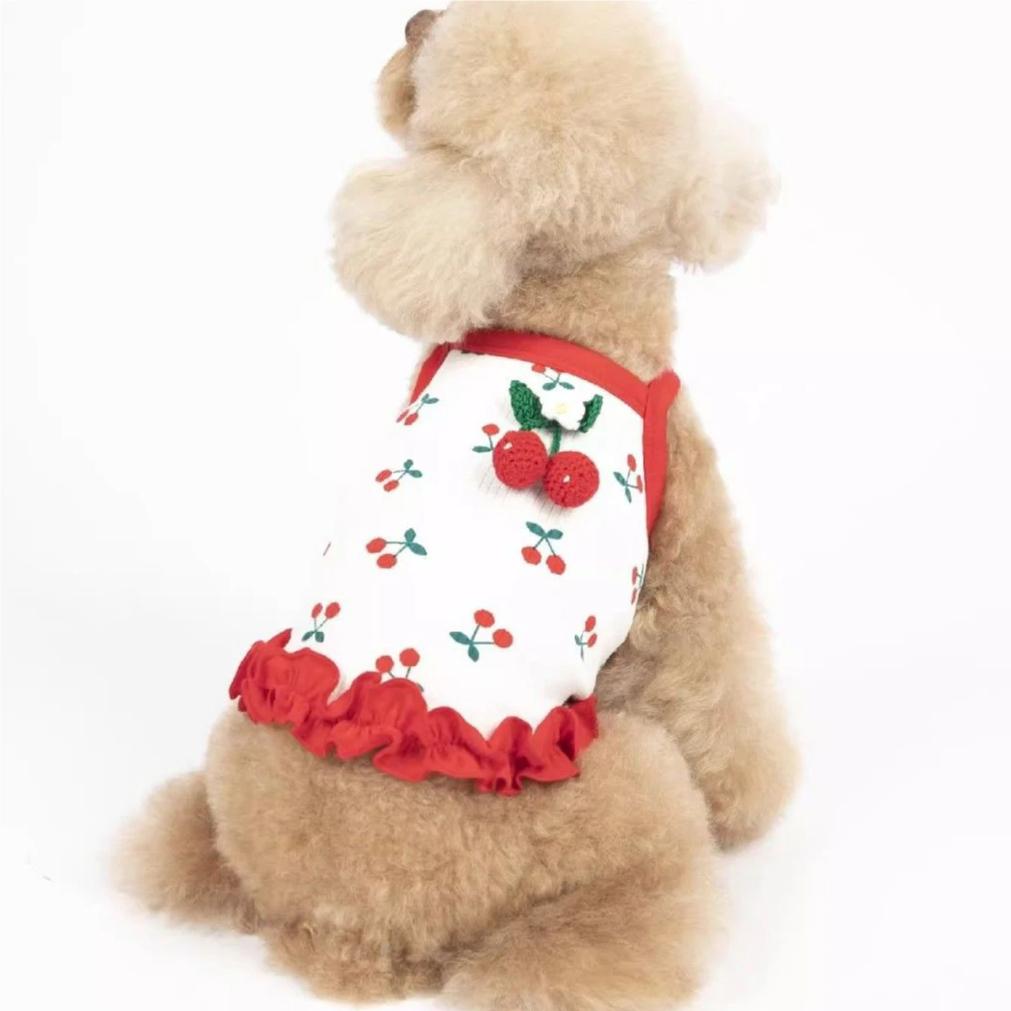 Dog Vest Cute Cherry Clothing for Small Dog Vest Summer Cooling Cat Vest Falbala Pet Clothes for Dog Breathable Soft Cat Clothes