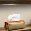 Französische Retro-Strohleder-Taschentuchbox für Zuhause Wohnzimmer Serviettenaufbewahrung Schreibtisch-Papierhalter Dekorativer Organizer