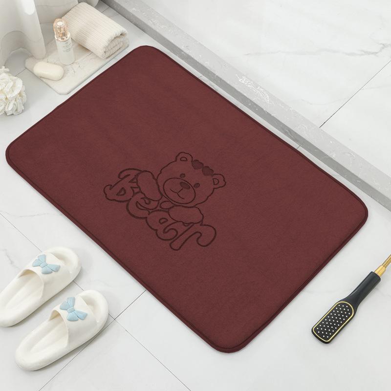 Absorbent Foot Mat for Bathroom Door Bear Print Square Foot Mat for Bathroom Non-slip Mat for Toilet Thickened Door Mat
