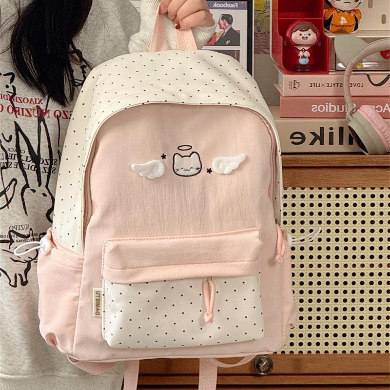 Schoolbag College Japanese Polka Dot Girl Cute Backpack School Bag Simple Student Junior High School Student Girls Lightweight Backpack Versatile