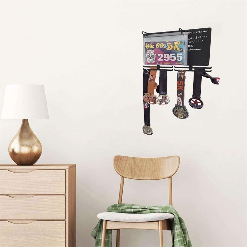 Wall Mounted Marathons Medals Display Organiser With Race Bib Holder Blackboard For Runners Carbon Steel Hanger