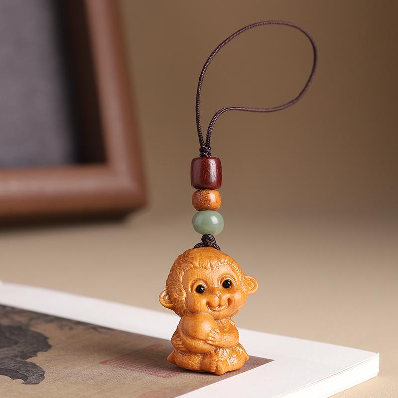 Sandalwood Zodiac Keychain Charm for Men & Women - Cute Mouse Pendant for Keys & Phones