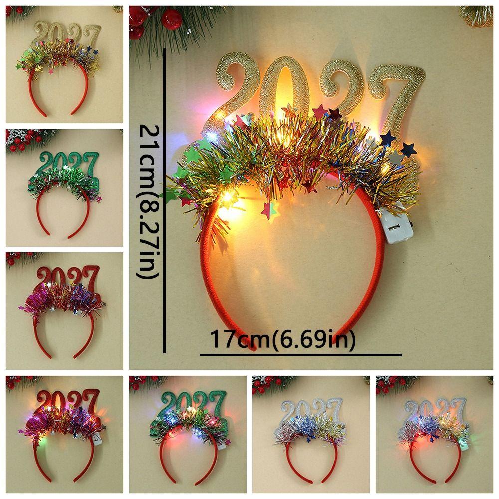 Creative Light‑Up 2027 New Year Headband Glitter Star Tinsel Christmas Head Hoop Flexible Colorful Party Hair Accessory Carnival