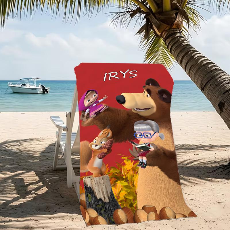 Customizable personalized beach towels Masha and the Bear themed designs.Suitable for the beach, yoga, sports;ideal as beach accessories
