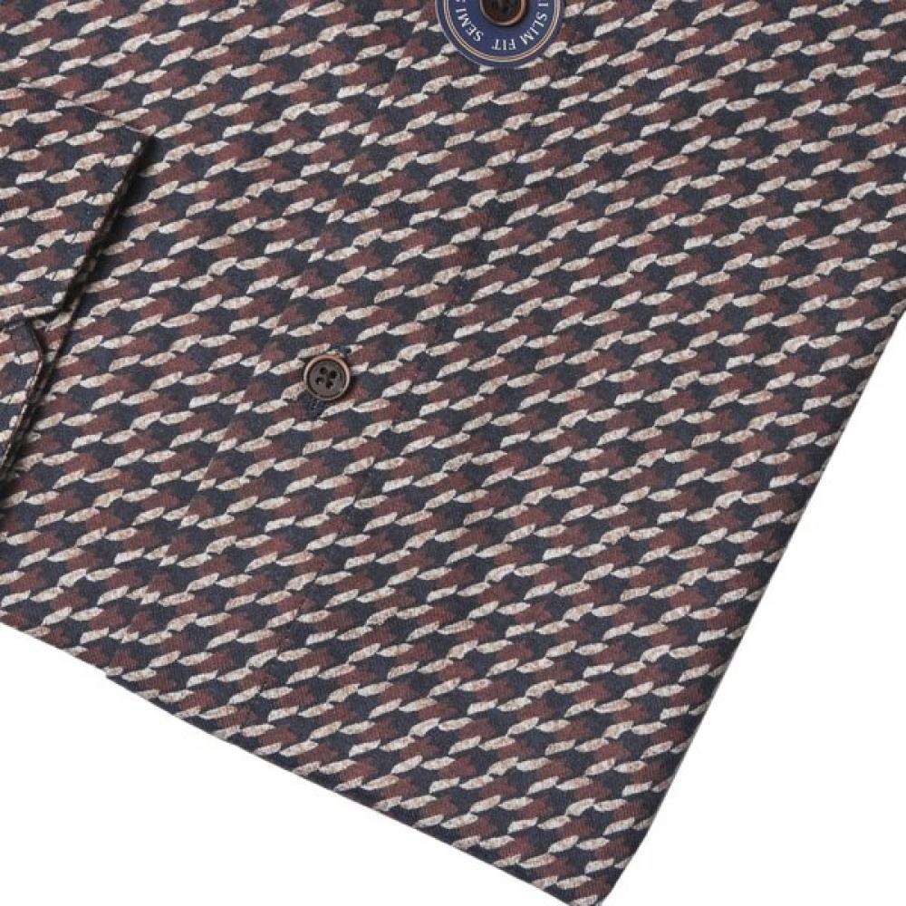 CounteSS Mara Men S 100 Cotton houndStooth Print Brown Semi Slim Shirt Cdh3c230