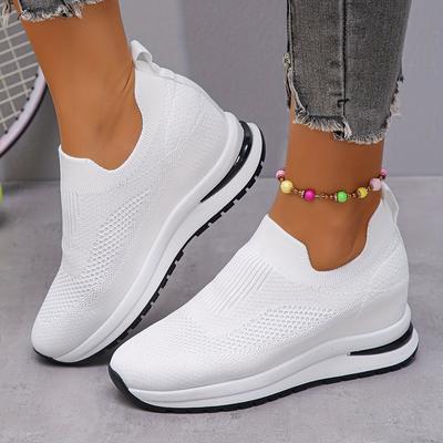 Ein Paar atmungsaktive, stylische, vielseitige Keil-Sneaker mit dicker Sohle für Damen für Freizeit und Sport., Damenschuhe