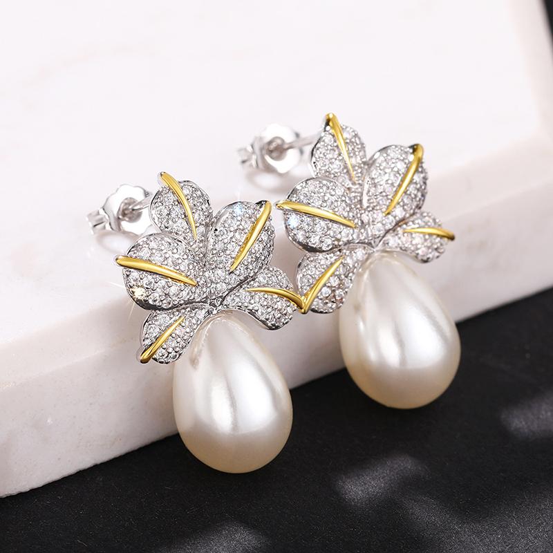 Huitan Aesthetic Flower Imitation Pearl Drop Earrings Temperament Women's Accessories for Wedding Party Luxury Trendy Jewelry