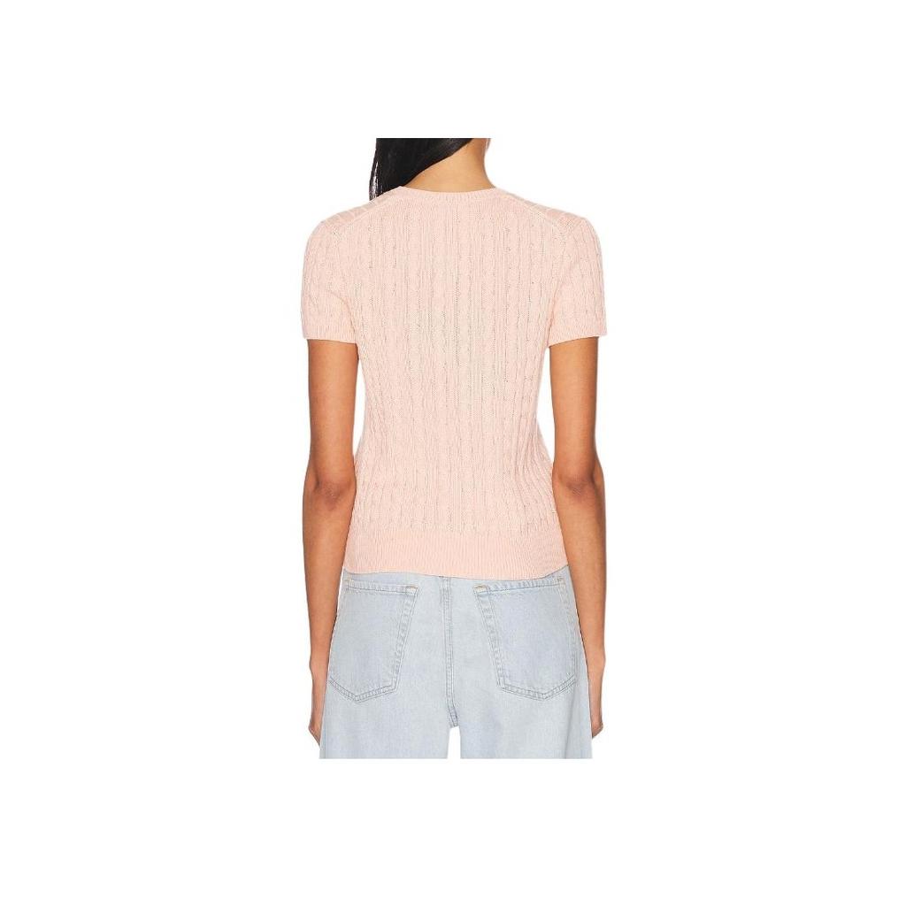Polo Ralph Lauren Ribbed Crew Neck Slim Fit Short Sleeve Knit Top Women tops Pink 211965760-001