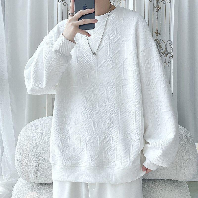 2025 Spring/Autumn Men's High-End Heavyweight Jacquard Hoodie - Versatile Round Neck, Loose Fit, Handsome Long Sleeve Top