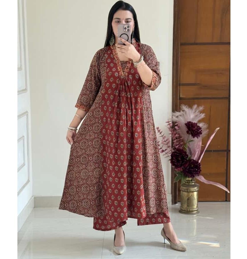 Anarkali Bavlna Tištěný Salwar Kameez Indický Bollywood Párty Oblečení Top Tunika Kurti Set