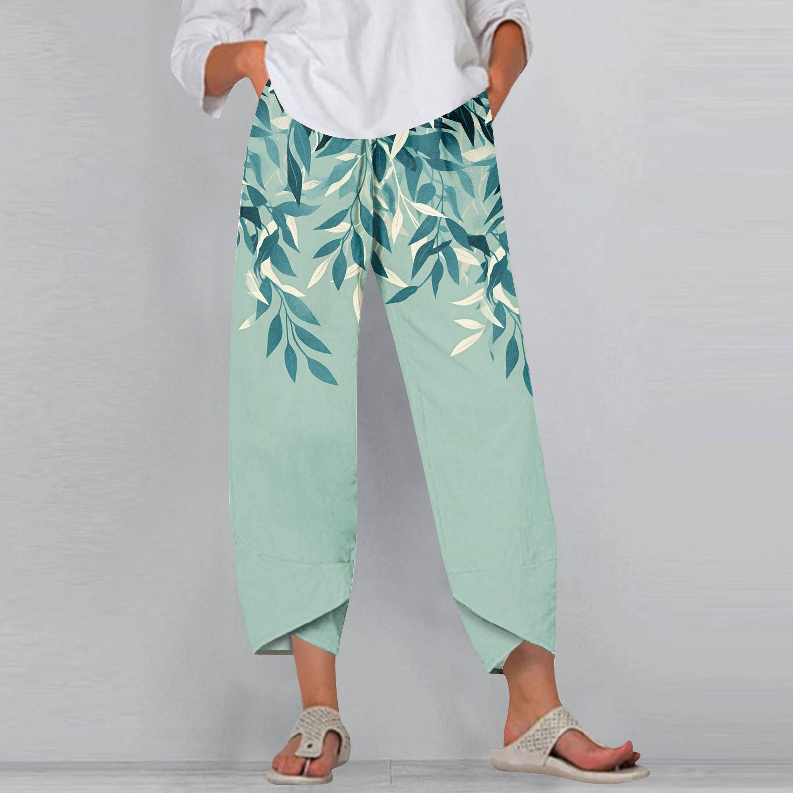 Women s Pants  With Pockets Casual Trousers Pants For Women Summer Casual Wide Leg Elastic Waist Pants With Pockets XL зелёный