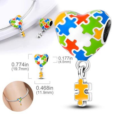 Charms Copper Plated Colorful Jigsaw Puzzle Heart-Shaped Beads Fit Original Bracelet Women Jewellery Making Gifts