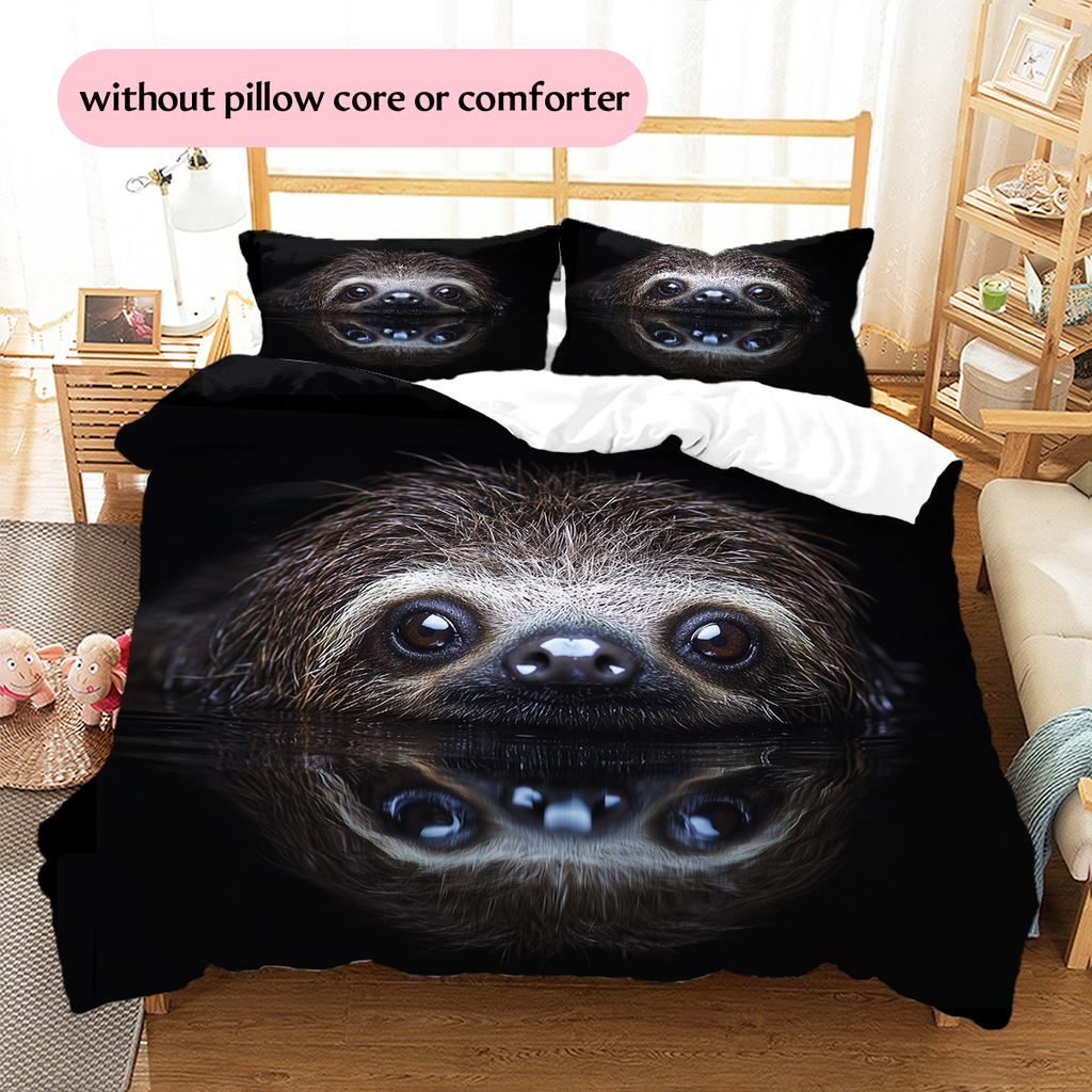 Black Sloth Pattern Bedding Home Decoration Birthday Gift (1 * Duvet Cover + 2 * Pillowcase, Without Core)