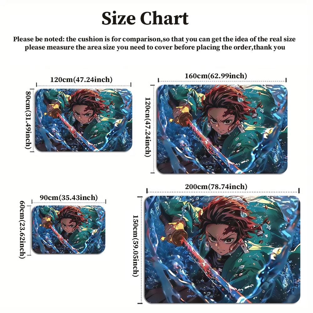 Anime Swordsman Area Rug, Water Theme Floor Mat, Decorative Carpet for Gaming Room Bedroom Living Room, Washable Home Decor Gift