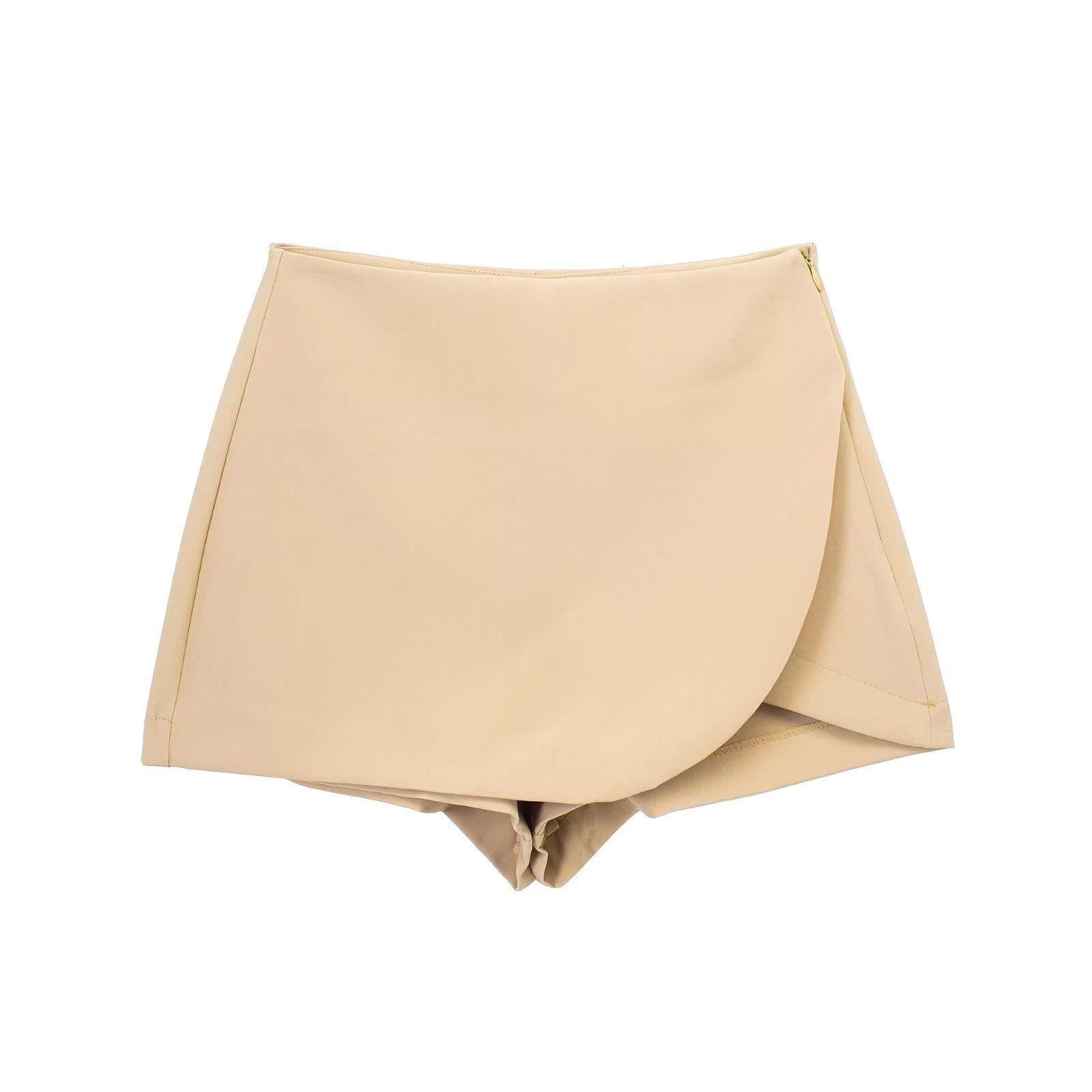 

Women Fashion Pareo Style Shorts Skirts Vintage High Waist Side Zipper Female Skort XS хаки