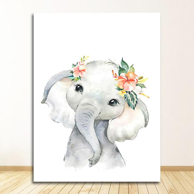 Canvas Painting Nursery Wall Pictures Kids Room Decor Cute Deer Zebra Lion Rabbit Pig Flower Nordic Posters And Prints Wall Art