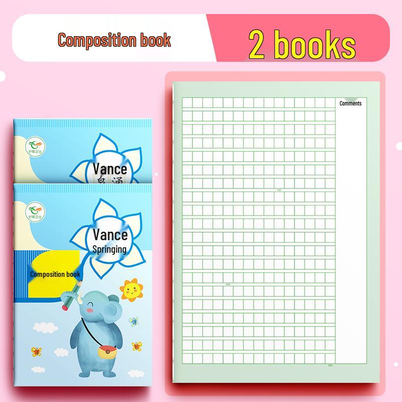 Standard 300-Grid Composition Notebook for Grades 3-5, Featuring Cartoon Design and Comment Section