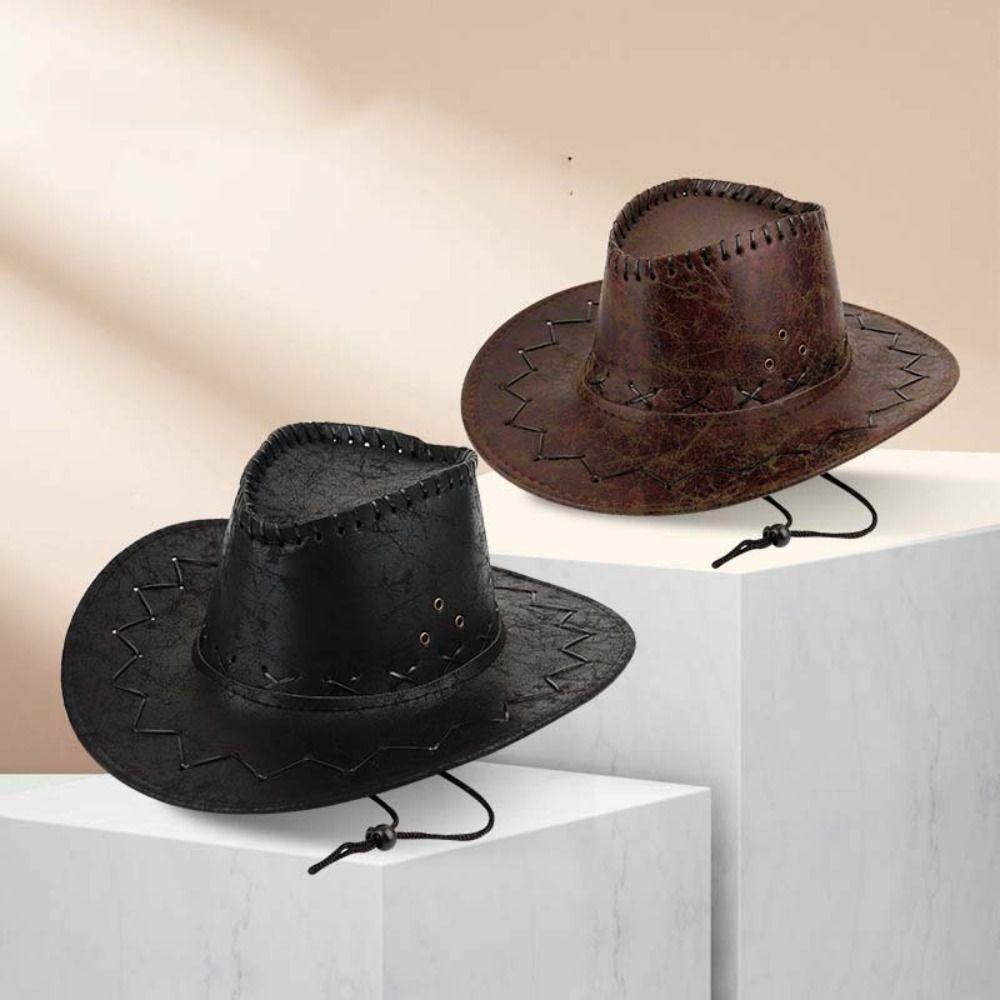 Ritterhut Sommer Sonnenhut PU Leder Sonnenschutzkappe Casual Western Cowboyhut Sommer