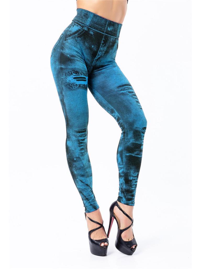 8 Colors Available! Women's Super Elastic Nine-Point Imitation Denim Leggings