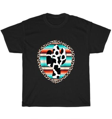 Funny Cute Serape Cow Print Cactus Leopard Print Turquoise T-Shirt Unisex Gift