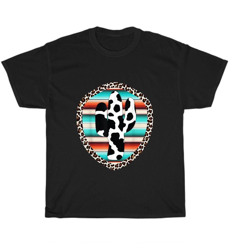 Funny Cute Serape Cow Print Cactus Leopard Print Turquoise T-Shirt Unisex Gift
