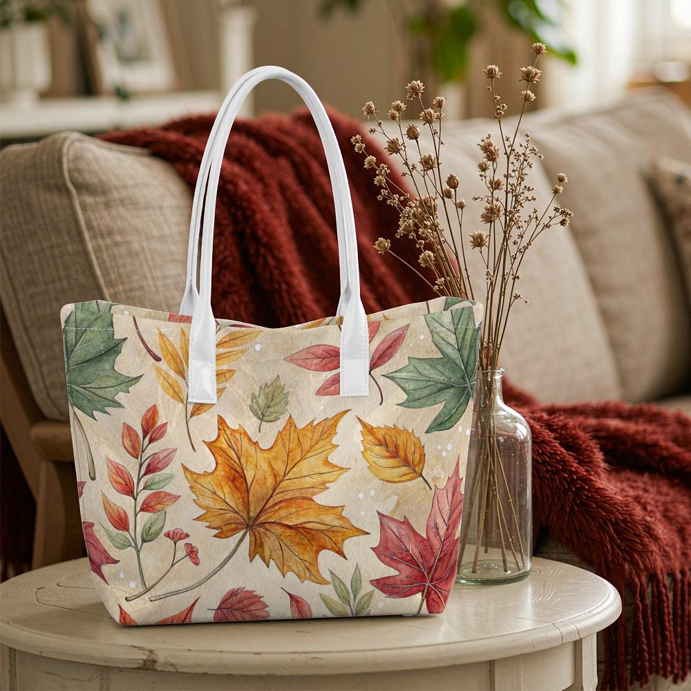 Autumn Maple Leaf Print Tote Bag Casual Large Capacity Shoulder Handbag for Daily Use