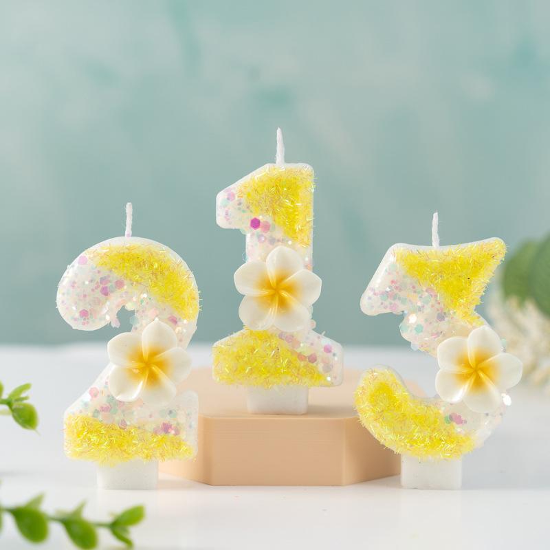 Creative Small Yellow Flower Numbers Birthday Candle Cake Party Decoration First Birthday Celebration