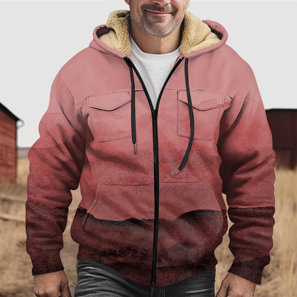 Fleecegenser med hette og hette med glidelås for menn med lapplomme Uformell jakke