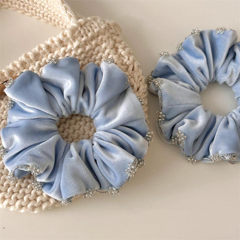 Blue Velvet Scrunchies Elastic Rhinestone Hair Rope Cute Hair Accessories  Streetwear