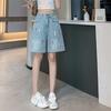 Graffiti Oil Color Straight-leg Denim Everyday Shorts for Women In Summer Updated High-waist Slimming Design Comfortable Fit Wide-leg Five-point Pants