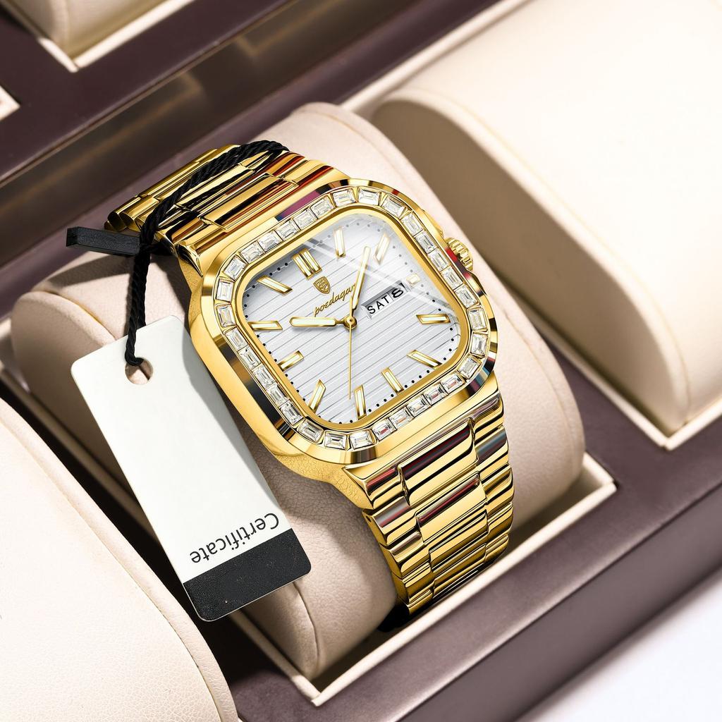 Men's Waterproof Luminous Quartz Watch Diamond Studded Dual Calendar Dial Business Watch Holiday Gifts Men's Exquisite Gift Watch