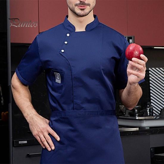 Kochuniform Oberteil Kurzarm Unifarben Tasche Schnalle Unisex Gastronomie Arbeitskleidung Übergröße Bäckerei Restaurant Kantine