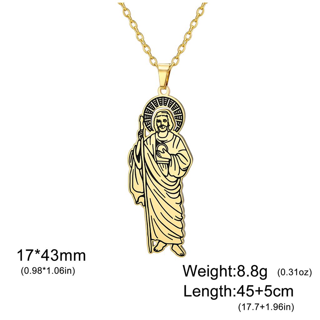 EUEAVAN Saint Jude Necklaces Stainless Steel 18K Gold Plated San Judas Tadeo Pendant Necklace Apostle of Jesus Jewelry Gift