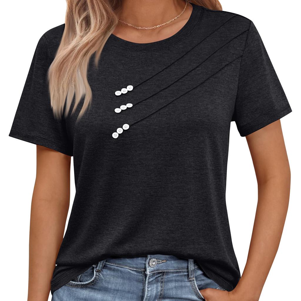 Ladies' Button Solid Color Casual Short Sleeved Shirt