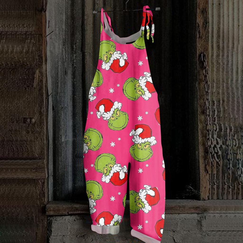 Women's Casual Loose Jumpsuit Christmas Print Wide Leg Jumpsuit Sleeveless With Pockets