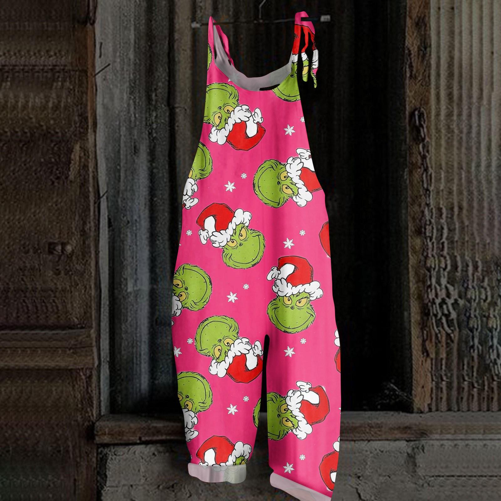 

Женский повседневный свободный комбинезон с рождественским принтом, комбинезон с широкими штанинами, без рукавов, с карманами XXL