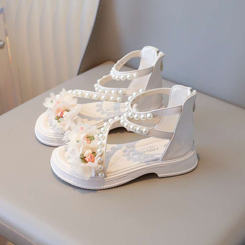 

2025 New Summer Roman Pearl Princess Shoes Children s Flower Sandals Girls Sandals Fashion Versatile Shoes 36 yards inner length 22.5cm бежевый