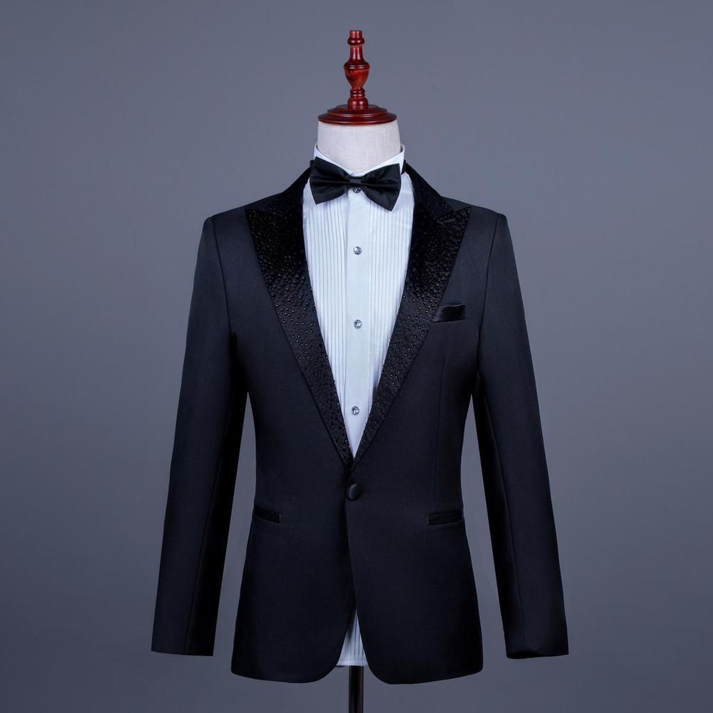 Men's Single-Breasted Rhinestone Suit Set for Banquet and Performance