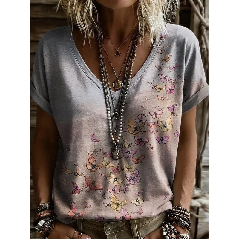 

Women s Floral Plants Graphic Vintage Casual Short Sleeve V Neck T-Shirt Regular Fit Daily Weekend Tops Spring Summer Wear S