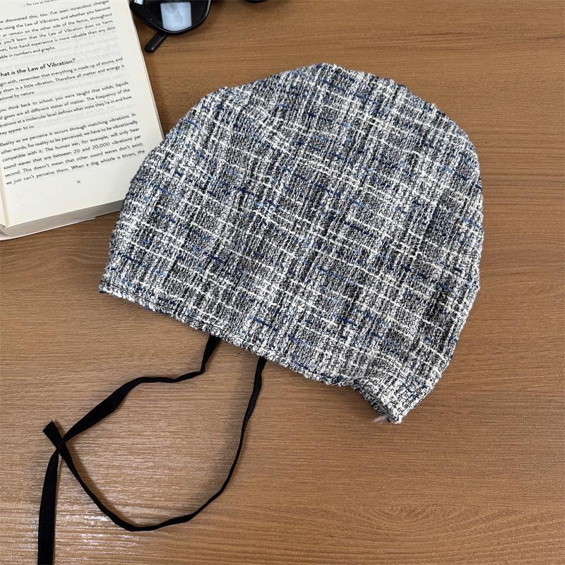 New In Early Autumn~ Lazy Style Plaid Strap Headgear Women's Retro Thin Breathable Trendy Cool Pullover Hat