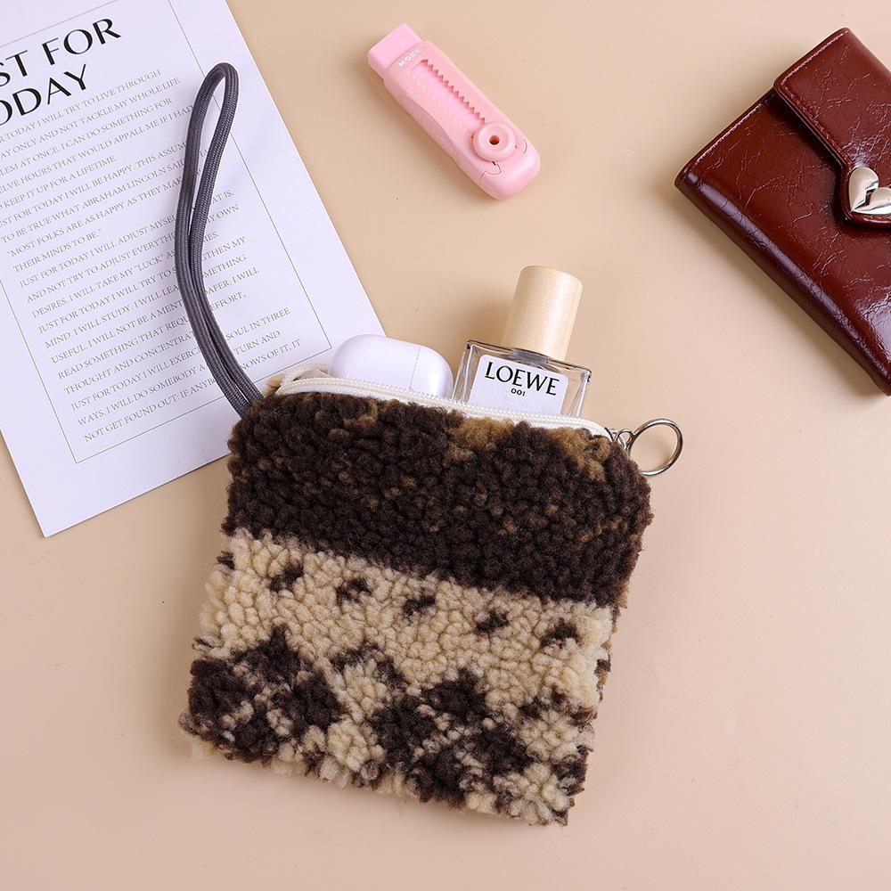 Winter Plush Wallet Zipper Coin Purse Women's Lamb Wool Clutch Bag with Rope Children Cute Purse Card Bag Key Earphone Pouch