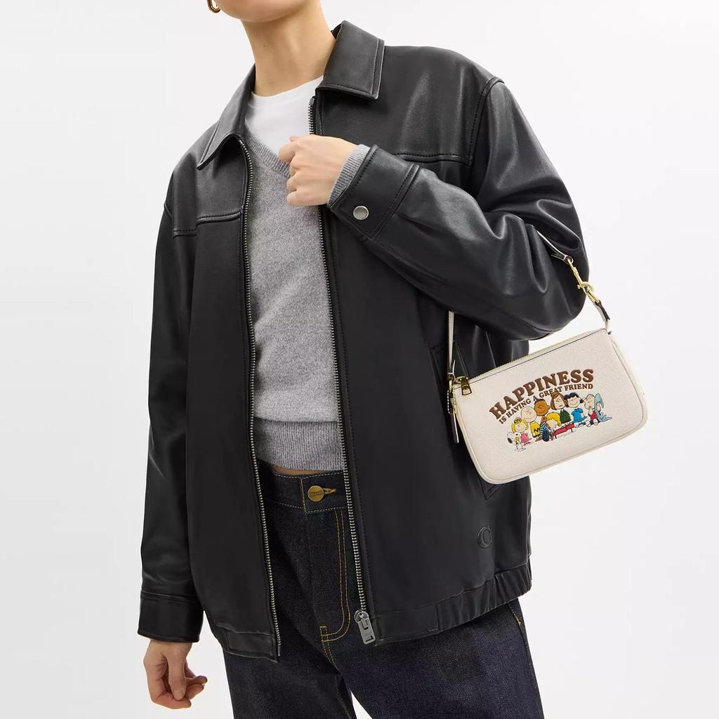 Coach X Peanuts Snoopy Collaboration Nolita 19 Cartoon Print Hardware Accessories Litchi Grain Leather Mahjong Bag Handbag Small CBM76-IMCAH