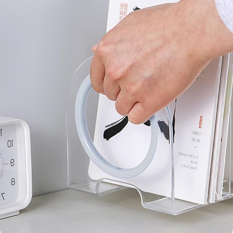 Bookend for Shelf 4 Section Acrylic Book End Book Magazine Stand 4 Compartment Space Saving Book Organizers Book Stopper