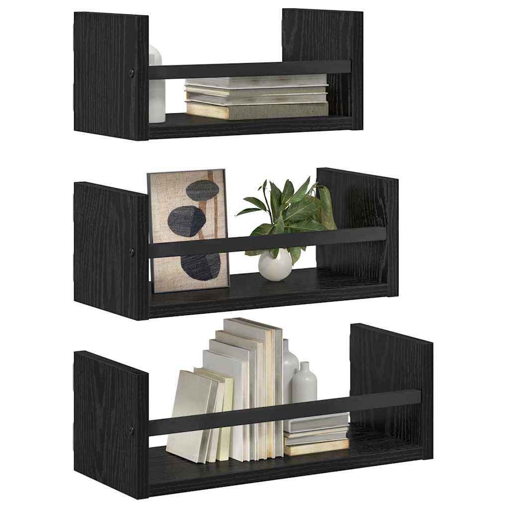 Wall Shelf Set with Shelf 3 pcs Black Oak Look 40x16x14 cm