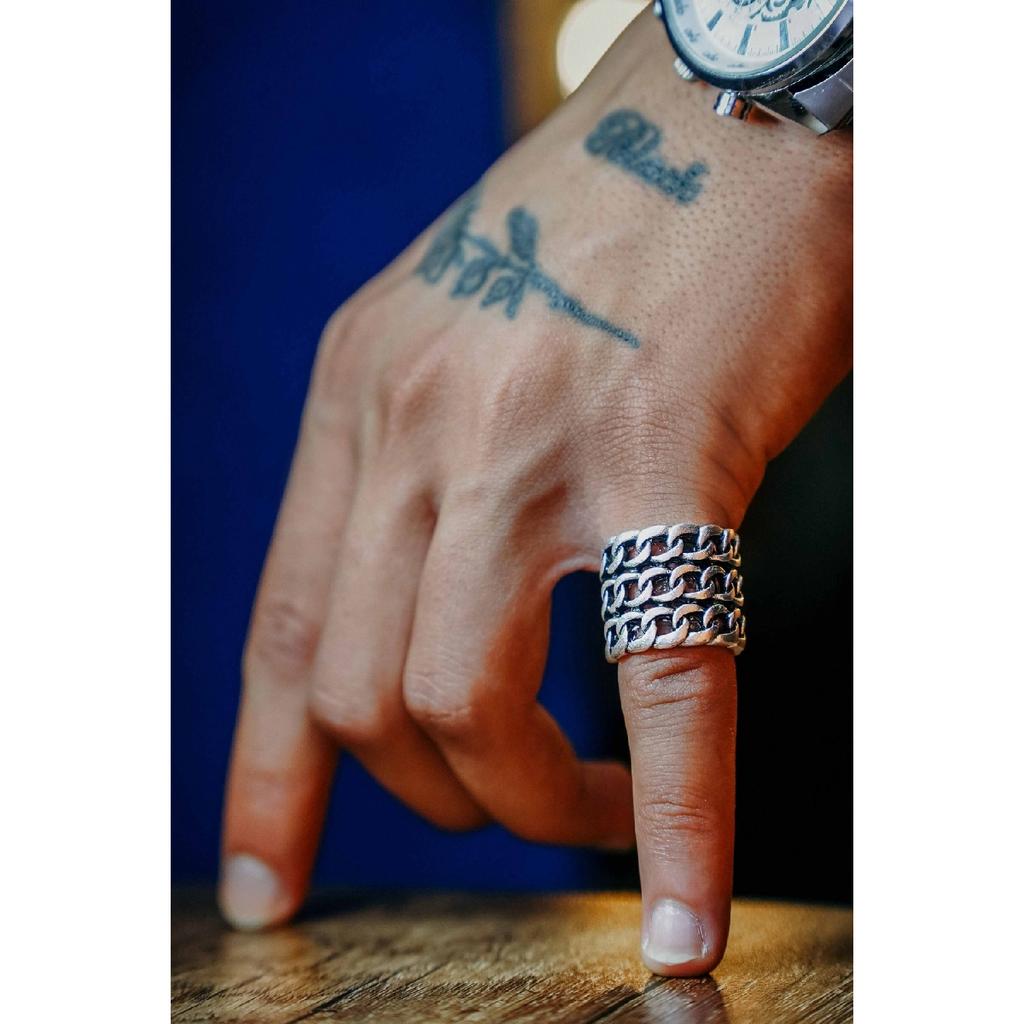 Dreifacher Kettenring, verstellbarer, versilberter Herrenring