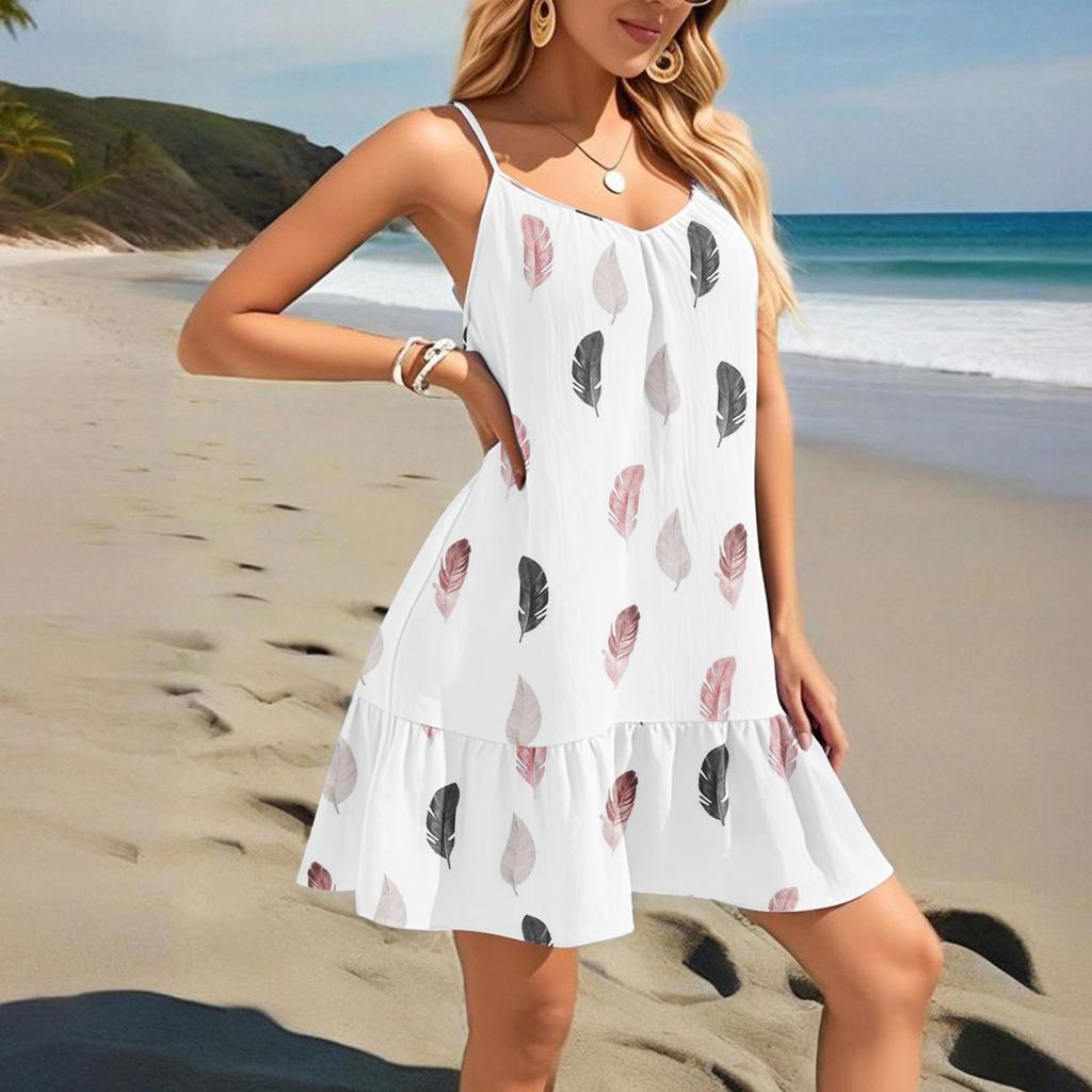 Women's Dresses Sleeveless Loose Casual Geometric Print Hem Pleated Beach Dresses