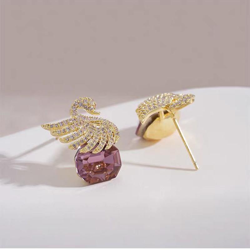 Elegant French Retro Swan Crystal Dangle Earrings