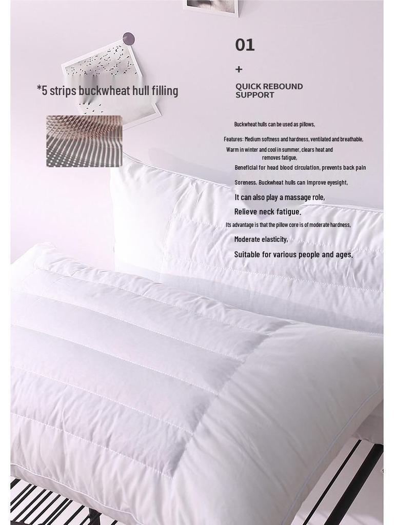 Luxury Buckwheat Neck Support Pillow - Eco-Friendly, All-Cotton Feather Velvet for Hotel & B&B