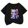 Funny Colorful Cat Design TShirt Printed T Shirt Girls Summer Clothes Short Sleeve Tops TShirts Cute Cat Girls Clothing