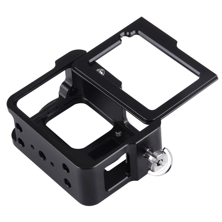PULUZ Gehäuseschale CNC-Aluminiumlegierung Schutzkäfig mit Versicherungsrahmen und 52-mm-UV-Objektiv für GoPro HERO /7 Schwarz /6 /5